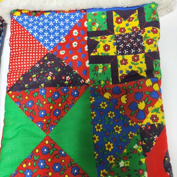 Vintage Patchwork Christmas Stocking Primitive Farmhouse Fringe Set of 2 - Picture 6 of 16